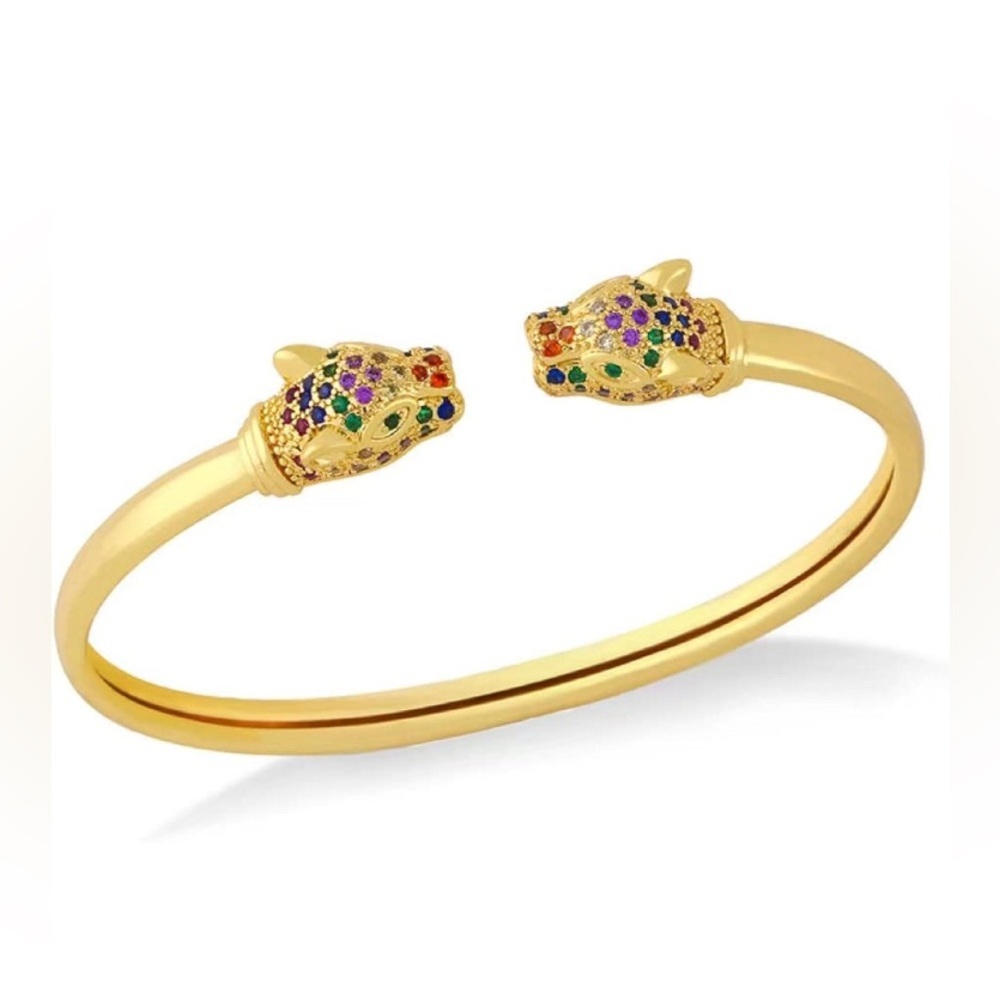 Leopard Adjustable 18K Gold Platinum Plated Cuff Bracelet